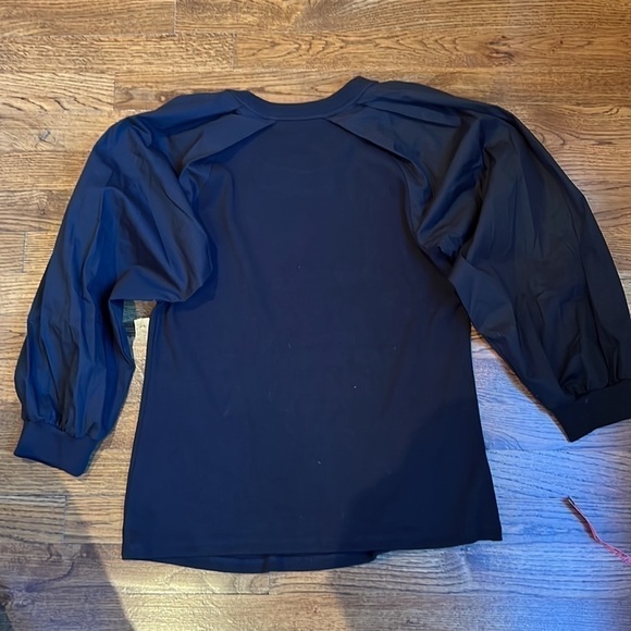 VERONICA BEARD JEANS Gibson MIXED MEDIA BLACK BALLOON SLEEVE RIBBED TOP SIZE S - Picture 9 of 12